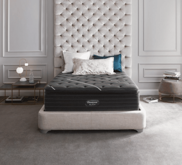 black mattress with white line design on top