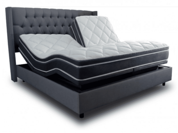 white and grey mattress on adjustable grey base