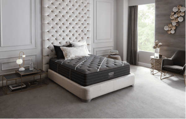 black mattress with white line design on top
